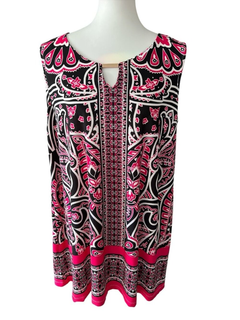 Avenue Pink/Black/White Paisley Print Sleeveless Tunic Top-Size 18-NWT